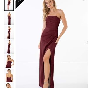 AZAZIE LEXIE Sheath Strapless Stretch Satin Floor-Length Dress Cabernet Size 2